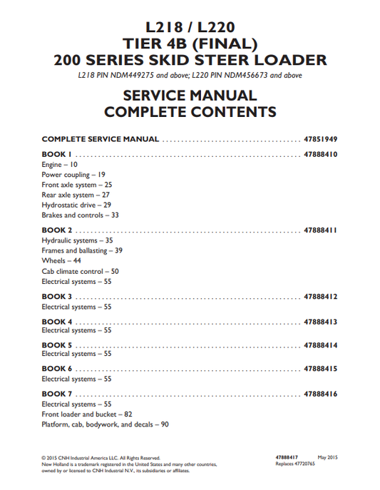 Manual de Reparación Minicargador New Holland L218 , L220 Tier 4B (final)
