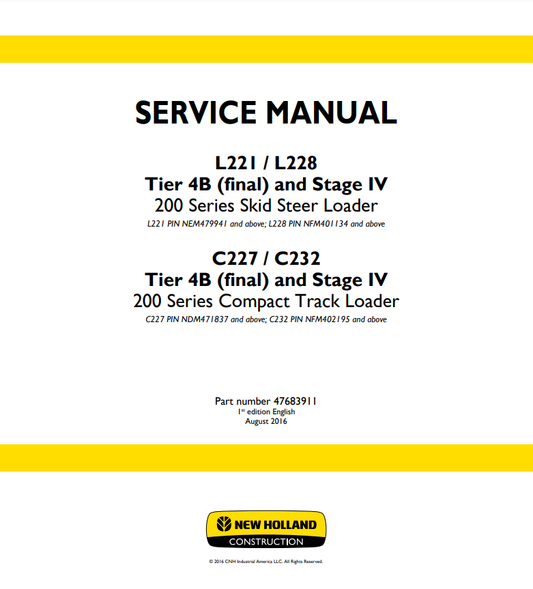 Manual de Reparación Minicargador New Holland L221, L228, C227, C232