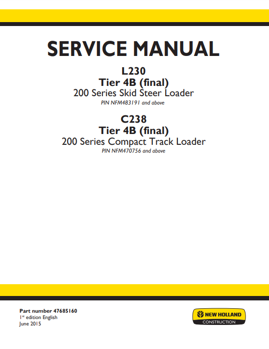 Manual de Reparación Minicargador New Holland  L230, C238 Tier 4B
