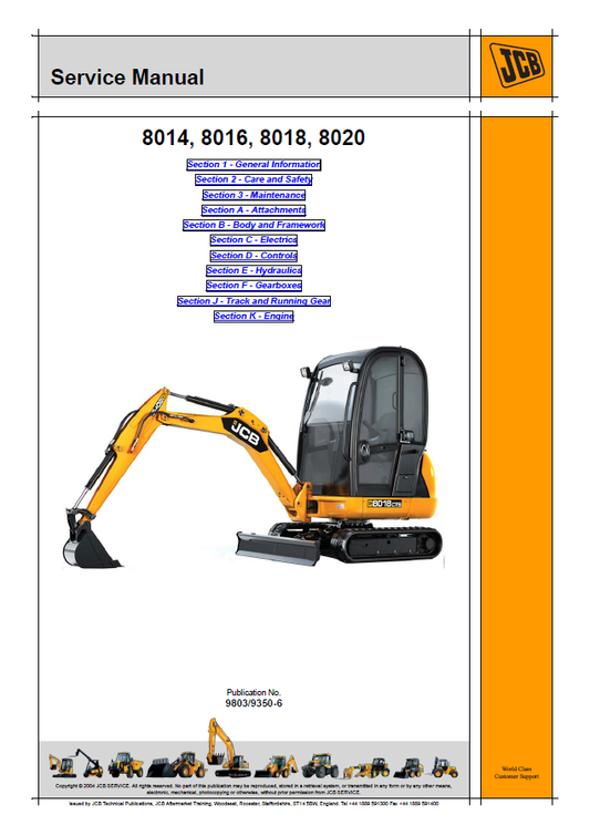 Manual de Reparación Miniexcavadora JCB 8014 8016 8018 8020