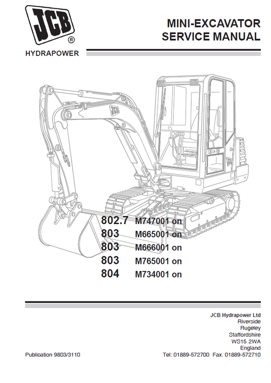 Manual de Reparación Miniexcavadora JCB 802.7 803 804
