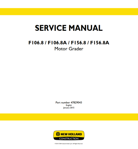 Manual de Reparación Motoniveladora New Holland F106.8, F106.8A, F156.8, F156.8A