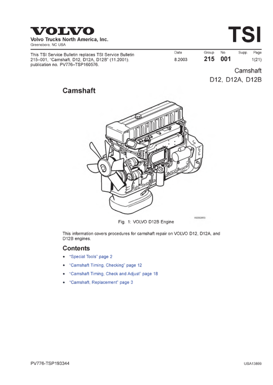 Manual de Reparación Motor - Arbol de Levas Volvo D12, D12A, D12B