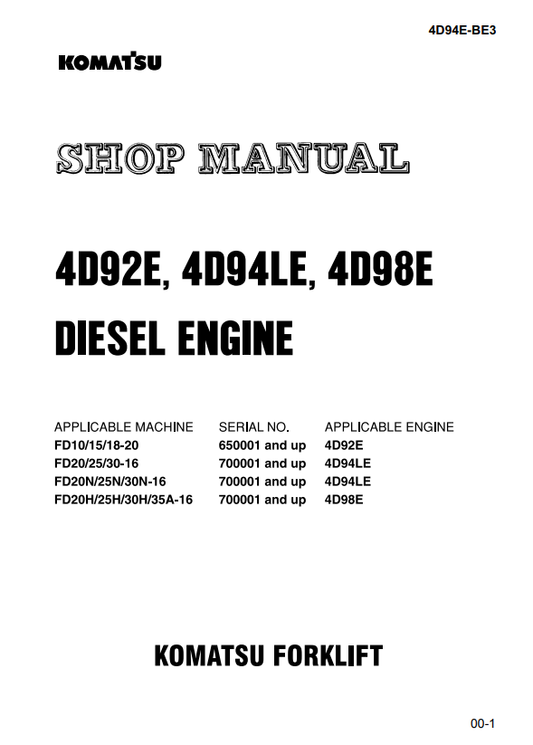 Manual de Reparación Motor Diesel Komatsu 4D92E, 4D94LE, 4D98E