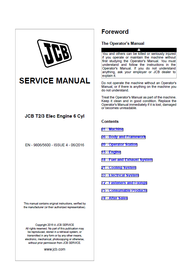 Manual de Reparación Motor Eléctrico de 6 Cilindros JCB T2 y T3