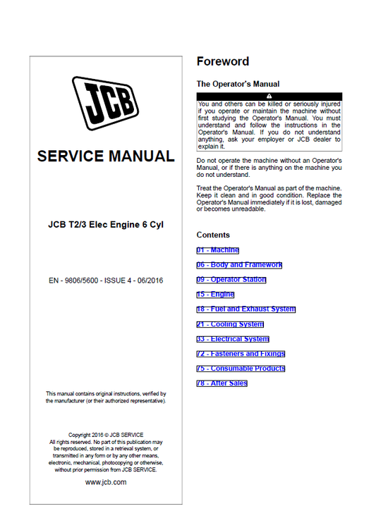 Manual de Reparación Motor Eléctrico de 6 Cilindros JCB T2 y T3
