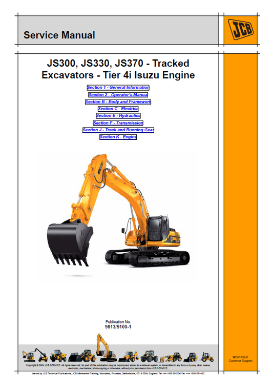 Manual de Servicios Motor Excavadora JCB JS300, JS330, JS370 Tier 4i Isuzu