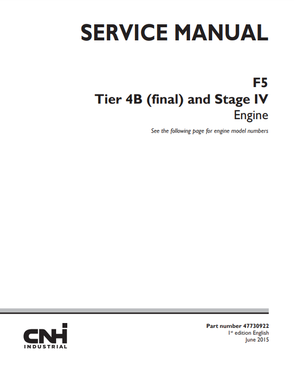 Manual de Reparación Motor New Holland F5 Tier 4B Stage IV