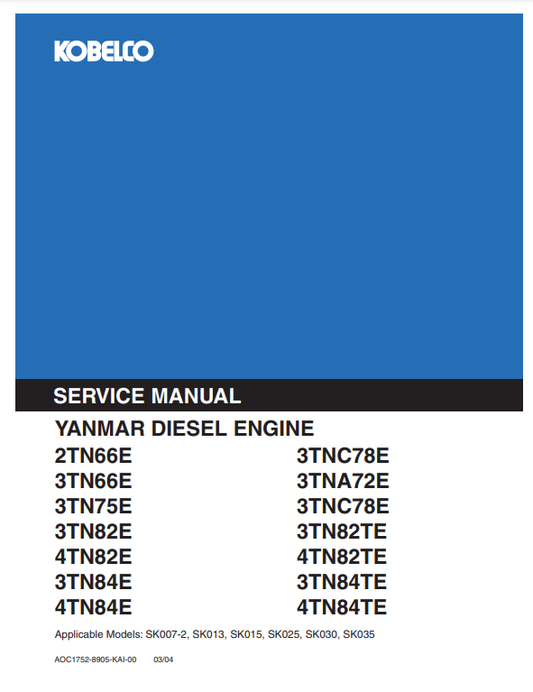 Manual de Reparación Motor Yanmar 2T, 3T, 4T Series Diesel ( productos relacionados Kobelco)