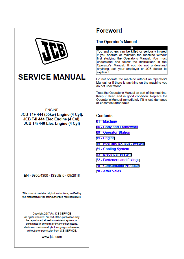Manual de Reparación Motores JCB T4F 444, T4i 444, T4i 448