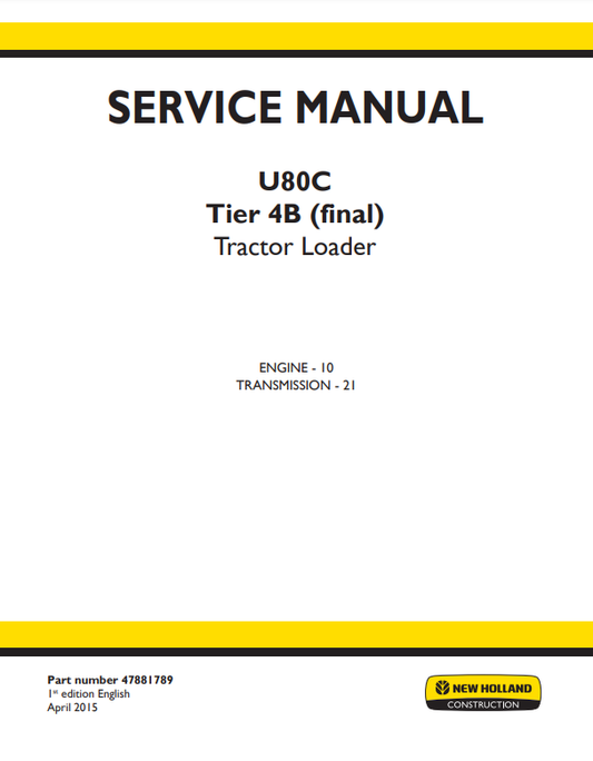 Manual de Reparación Motor y Transmisión Cargador New Holland U80C Tier 4B