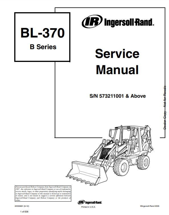 Manual de Reparación Retroexcavadora Bobcat - Ingersoll Rand BL370 Serie B