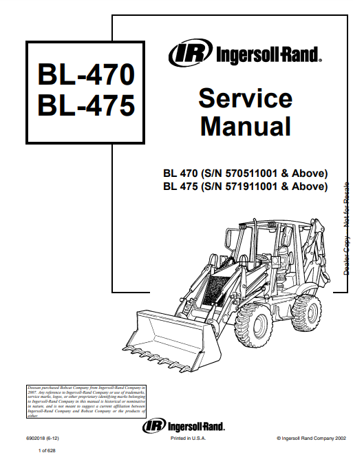 Manual de Reparación Retroexcavadora Bobcat - Ingersoll Rand BL470, BL475