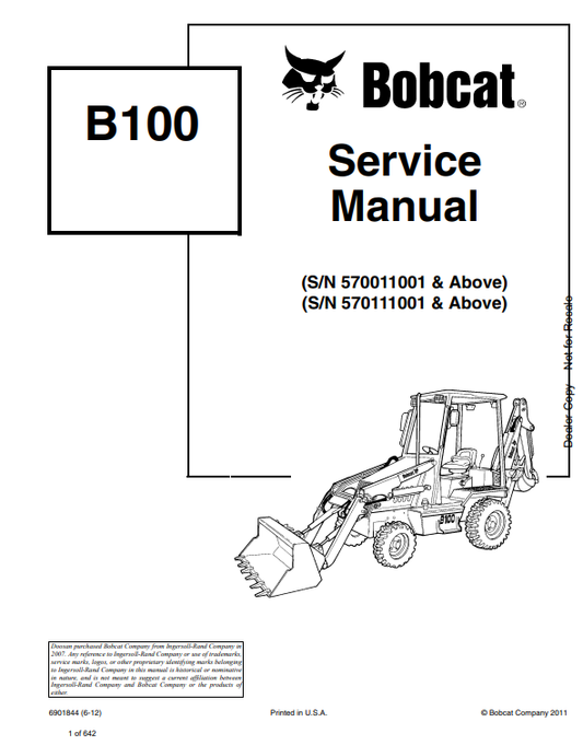 Manual de Reparación Retroexcavadora Bobcat B100