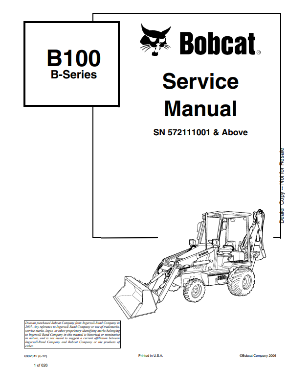 Manual de Reparación Retroexcavadora Bobcat B100 Serie B