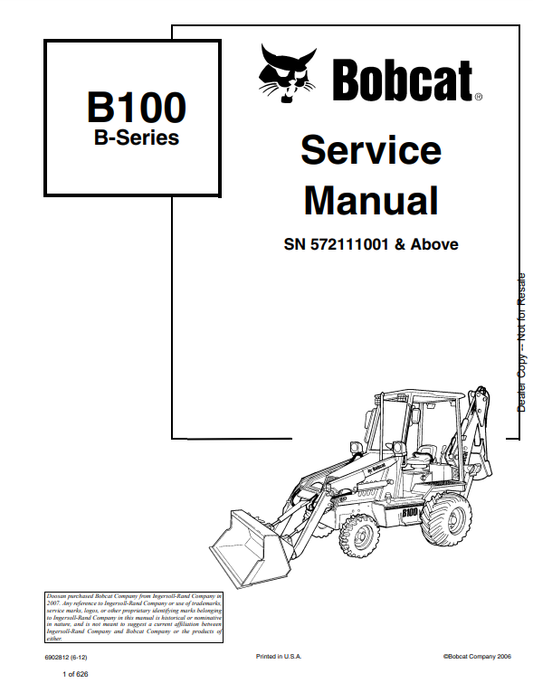 Manual de Reparación Retroexcavadora Bobcat B100 Serie B