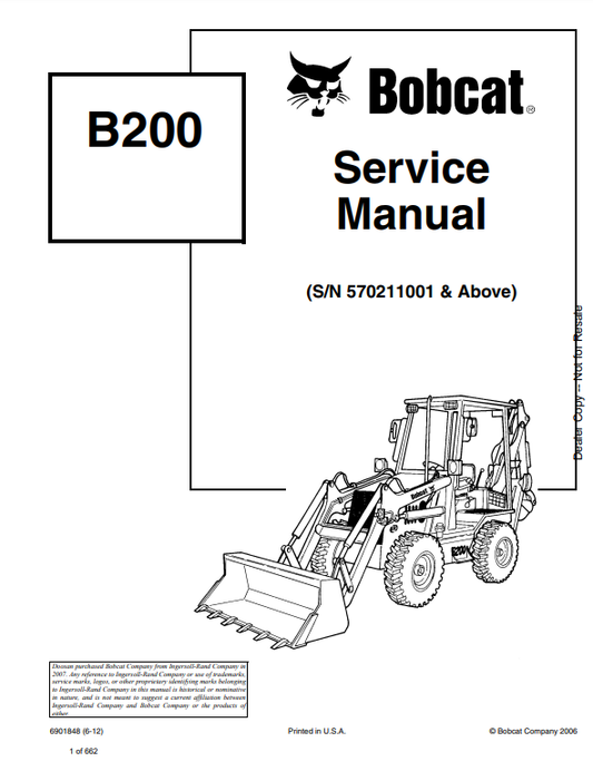 Manual de Reparación Retroexcavadora Bobcat B200