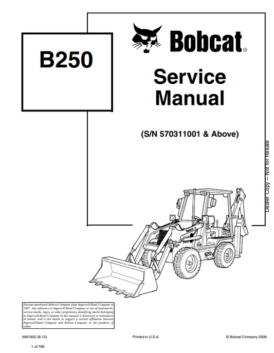 Manual de Reparación Retroexcavadora Bobcat B250