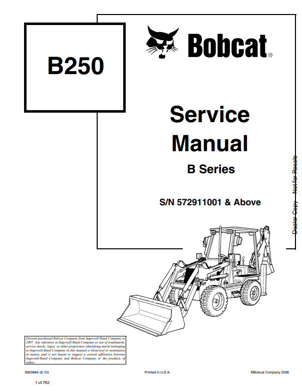 Manual de Reparación Retroexcavadora Bobcat B250 Serie B