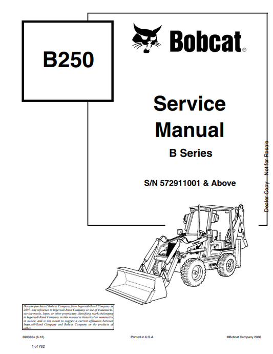 Manual de Reparación Retroexcavadora Bobcat B250 Serie B