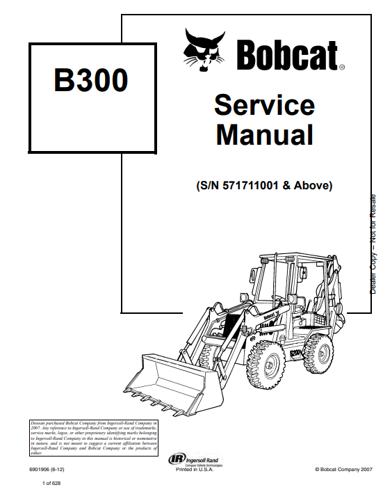 Manual de Reparación Retroexcavadora Bobcat B300
