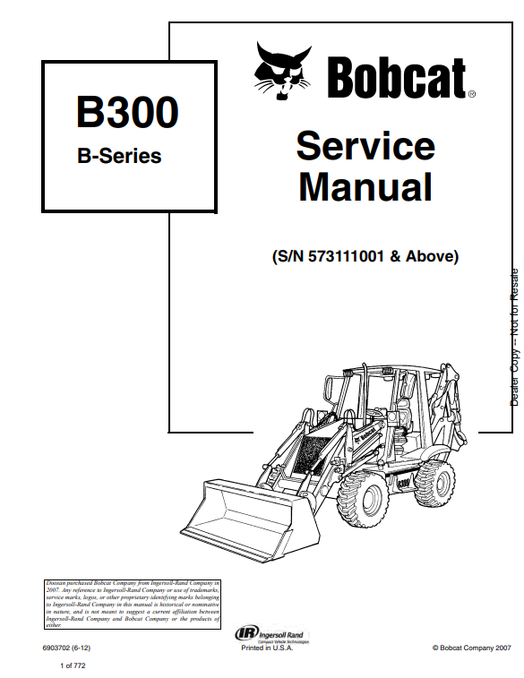 Manual de Reparación Retroexcavadora Bobcat B300 Serie B