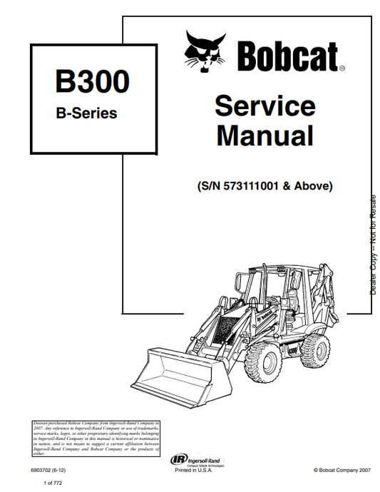 Manual de Reparación Retroexcavadora Bobcat B300 Serie B