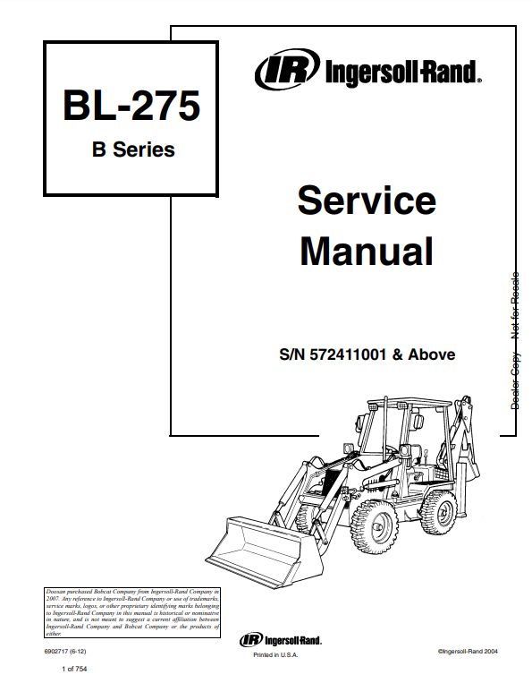 Manual de Reparación Retroexcavadora Bobcat BL275 Serie B