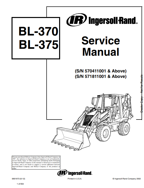 Manual de Reparación Retroexcavadora Bobcat BL370, BL375