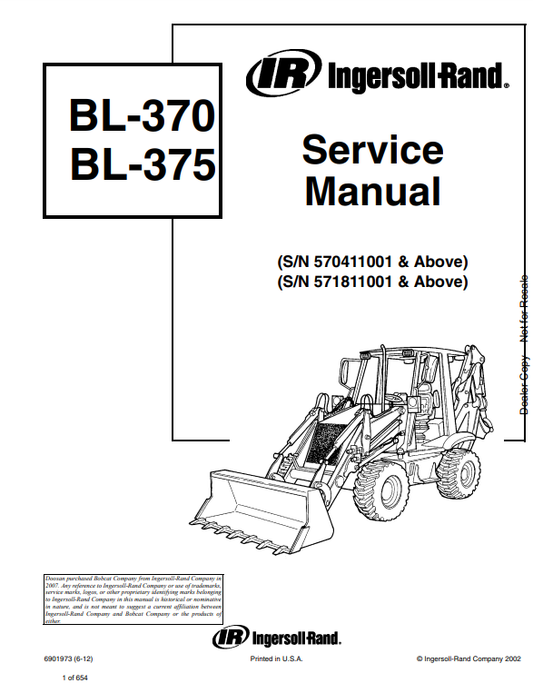 Manual de Reparación Retroexcavadora Bobcat BL370, BL375