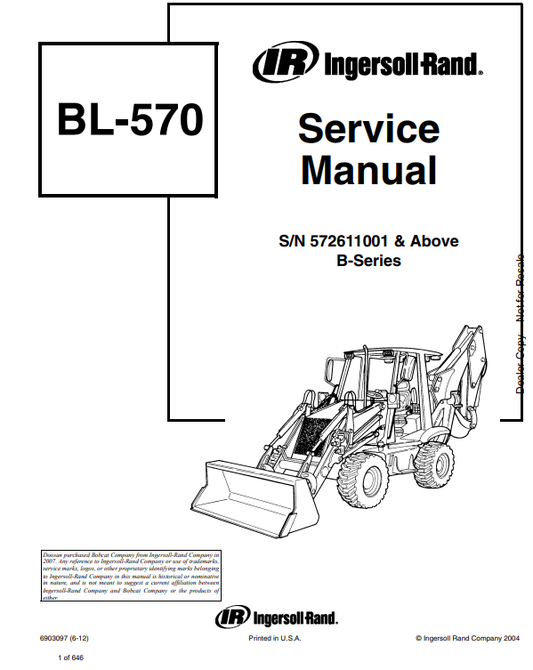 Manual de Reparación Retroexcavadora Bobcat- Ingersoll Rand BL570 Serie B