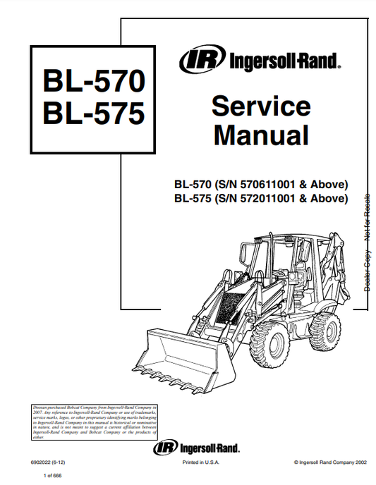 Manual de Reparación Retroexcavadora Bobcat - Ingersoll Rand  BL570, BL575
