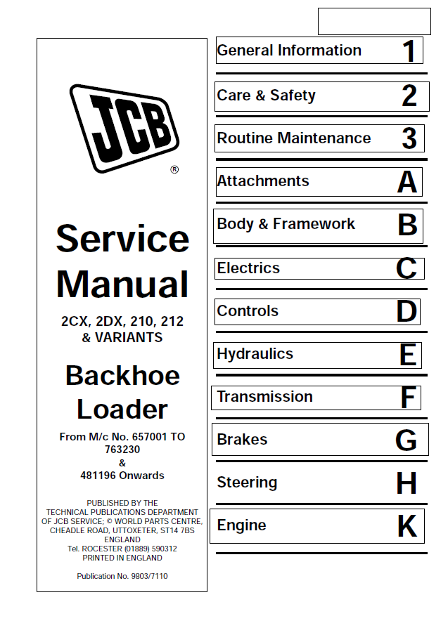 Manual de Servicios Retroexcavadora JCB 2CX, 2DX, 210, 212 y Variantes