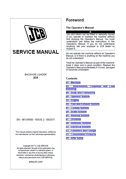 Manual de Reparación Retroexcavadora JCB 2DX