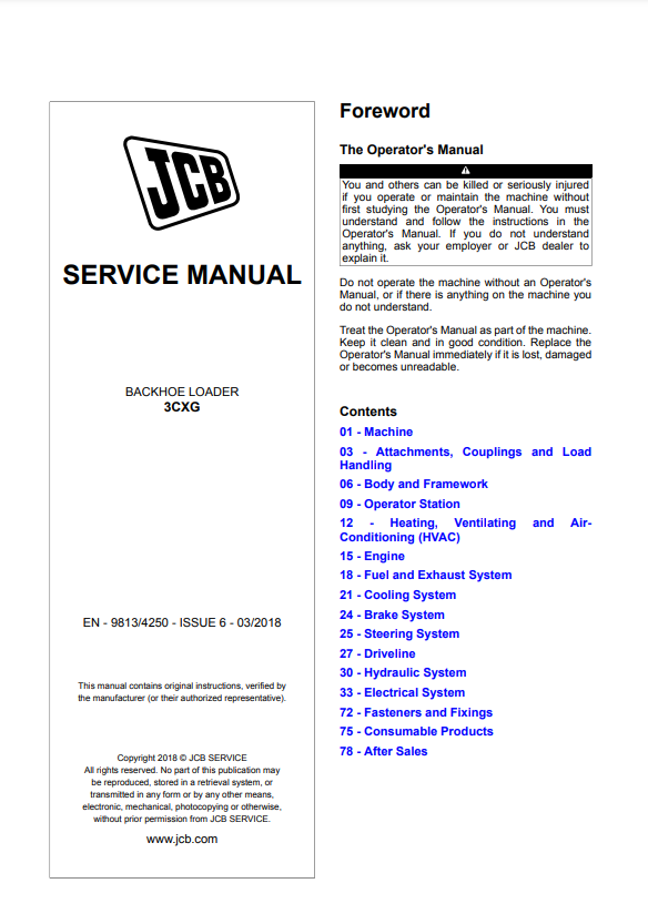 Manual del Operador Retroexcavadora JCB 3CXG