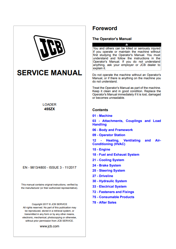 Manual de Reparación Retroexcavadora JCB 455ZX