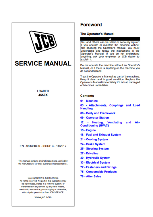 Manual de Reparación Retroexcavadora JCB 455ZX