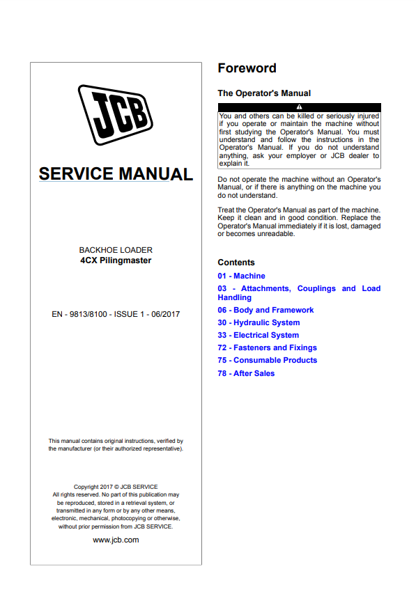 Manual de Reparación Retroexcavadora JCB 4CX [Pilingmaster]