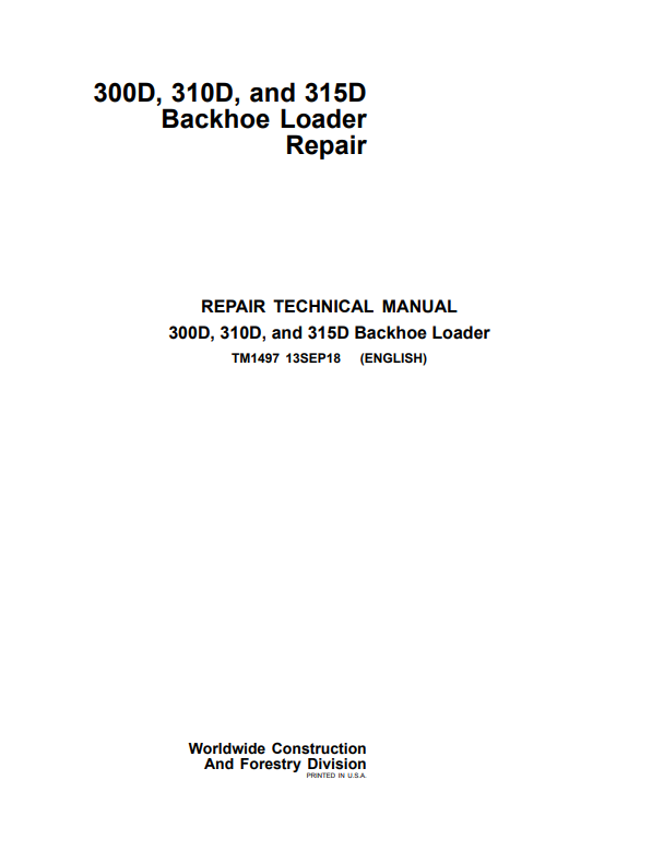 Manual de Reparación Retroexcavadora John Deere 300D , 310D, 315D