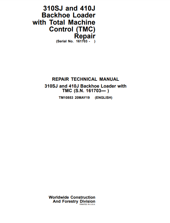 Manual de Reparación Retroexcavadora John Deere 310SJ  - 410J