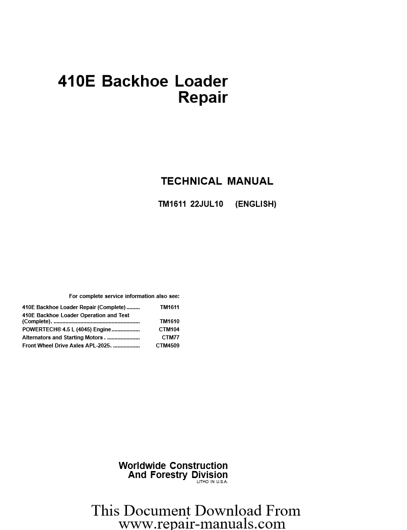 Manual de Reparación Retroexcavadora John Deere 410E