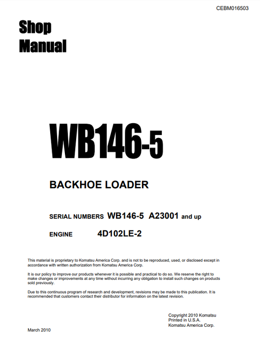 Manual de Reparación Retroexcavadora Komatsu WB146-5 USA