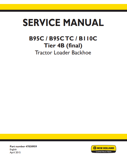 Manual de Reparación Retroexcavadora New Holland B95C, B95C TC, B110C Tier 4B