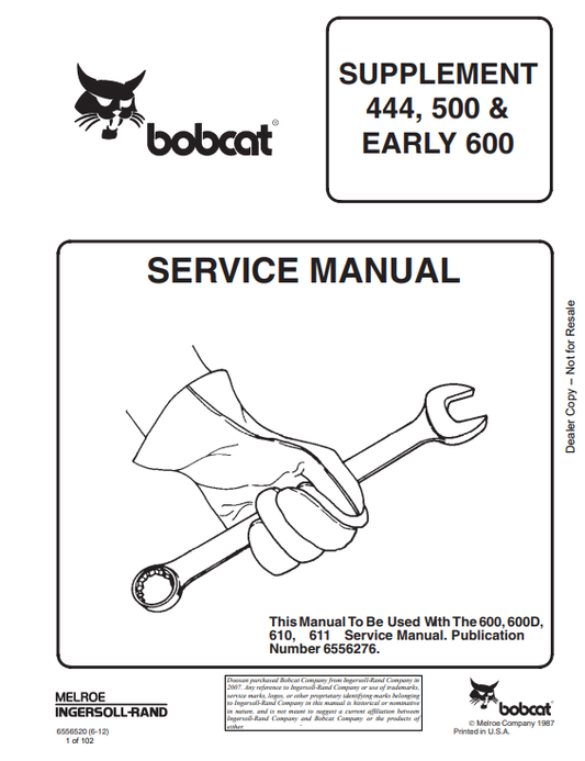 Manual de Reparación Suplemento Minicargador Bobcat Suplemento 444 500 600
