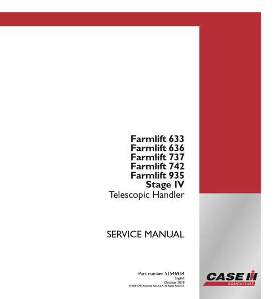 Manual de Reparación Telehandler Case 633, 636, 737, 742,935
