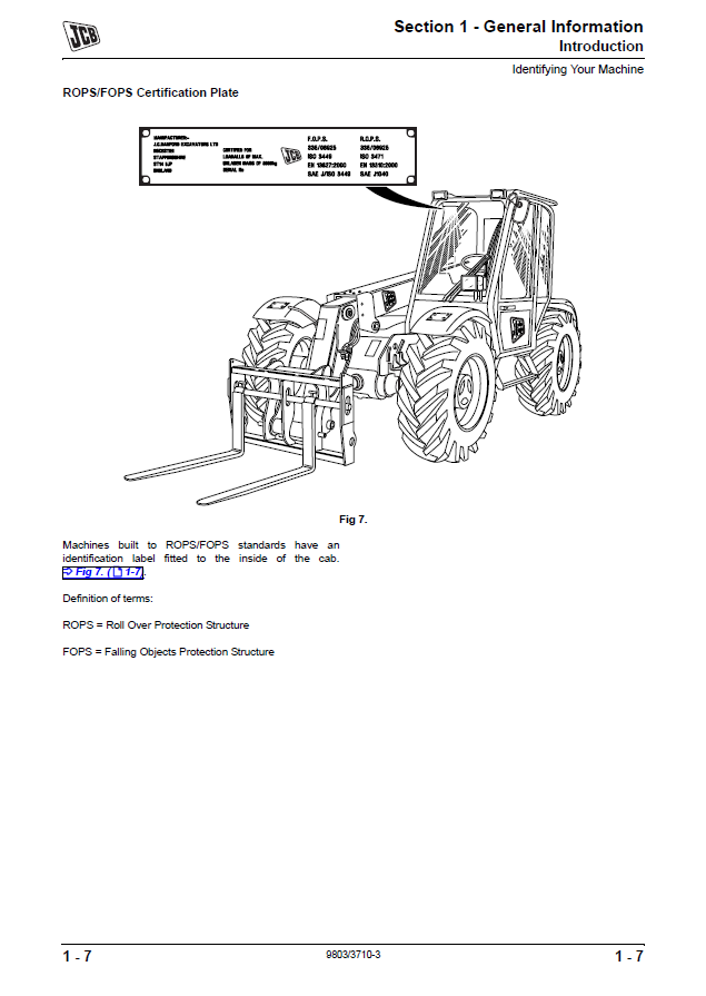 Manual de Reparación Telehandler JCB 526,526S, 528-70,528S