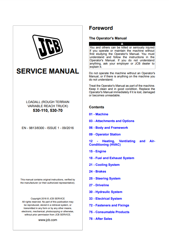 Manual de Reparación Telehandler JCB 530-110, JCB 530-70