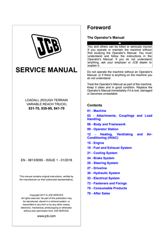 Manual de Reparación Telehandler JCB 531-70, 535-95, 541-70