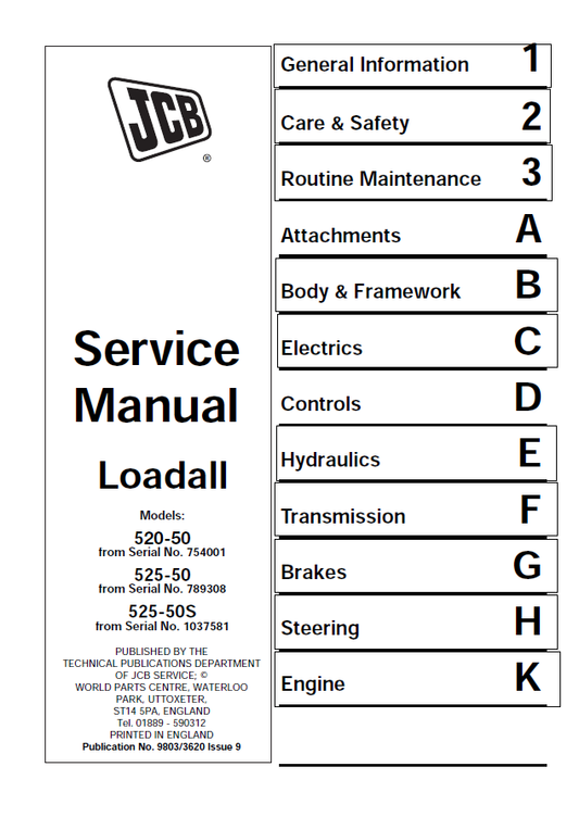 Manual de Reparación Telehandler JCB Series 520-50, 525-50, 525-50s