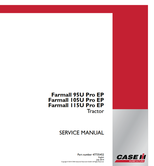 Manual de Reparación Tractor Case 95U Pro, 105U Pro, 115U Pro
